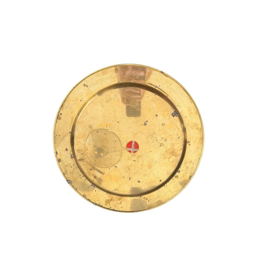 VTG Denmark Country Flag Souvenir Round Brass Charger Plate 14